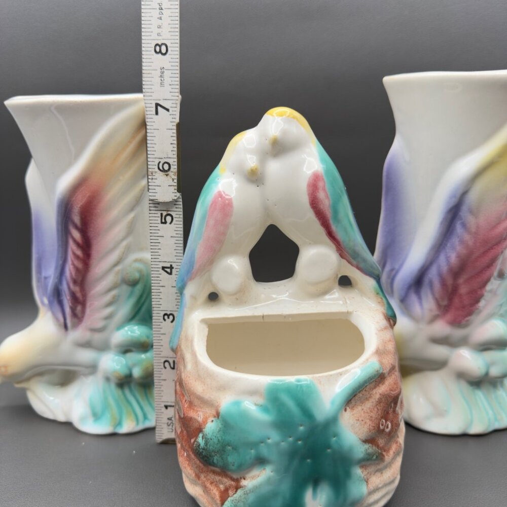 Vintage Wall Pockets Vase Planter Morton Art Pottery Bird of Paradise Pastels - Picture 5 of 16